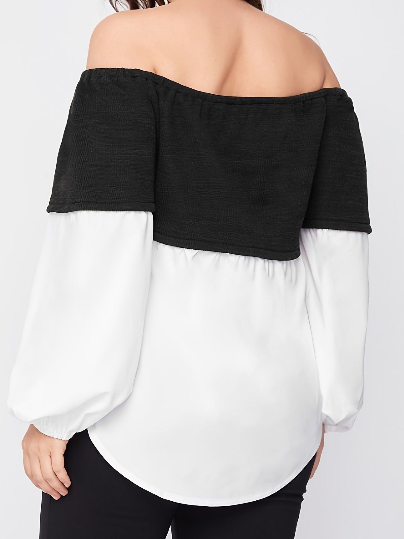  Contrast Colorblock Off Shoulder Shirt Women's Plus Street Style Top