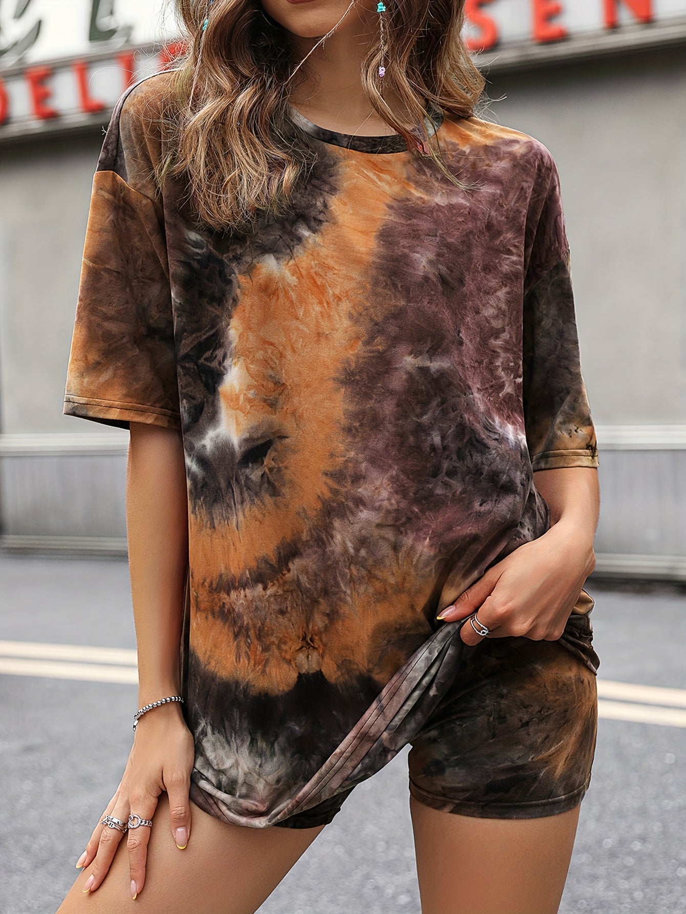 Casual Tie Dye 2pc Set T-shirt & Shorts Women's Outfits