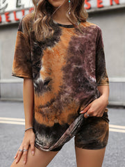 Casual Tie Dye 2pc Set T-shirt & Shorts Women's Outfits