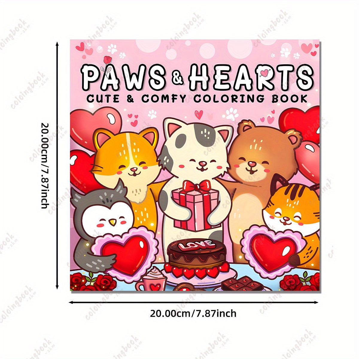 Deluxe Paws & Hearts Coloring Book - 20 Pages - Unique Cover Design