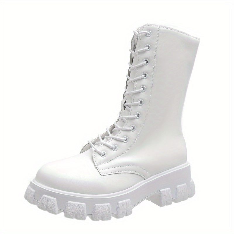 Women's Minimalist Flatform Booties Lace Up Round Toe Shoes