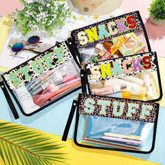 Clear Embroidered Letter Makeup Bag Preppy Patch PVC Waterproof Clutch