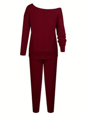  Solid One Shoulder Top & Jogger Pants Set