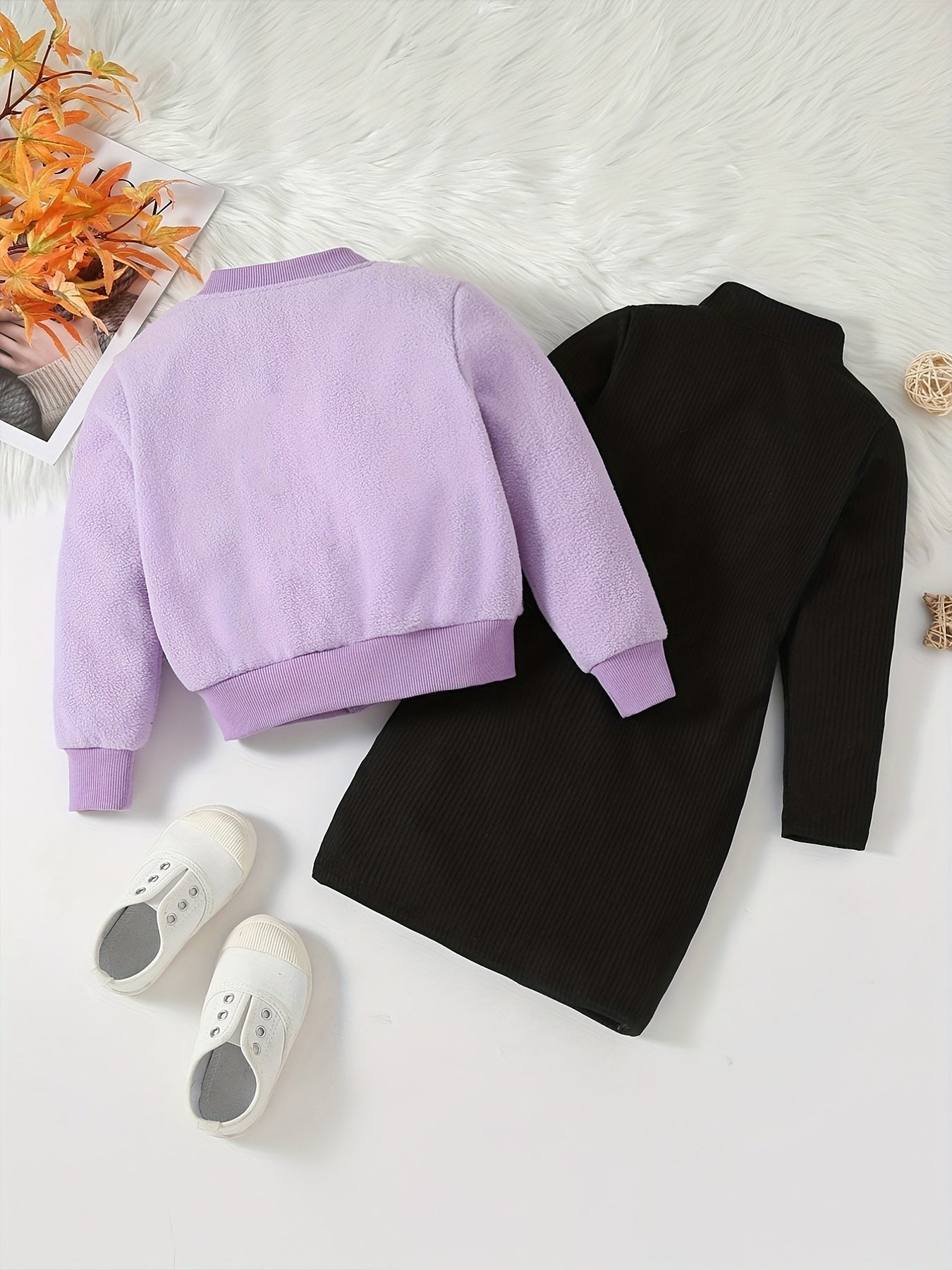 Girls Style Suit V Neck Coat With Pockets Plus Knitted Dress