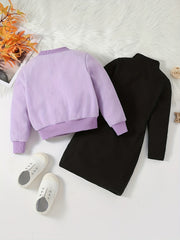 Girls Style Suit V Neck Coat With Pockets Plus Knitted Dress