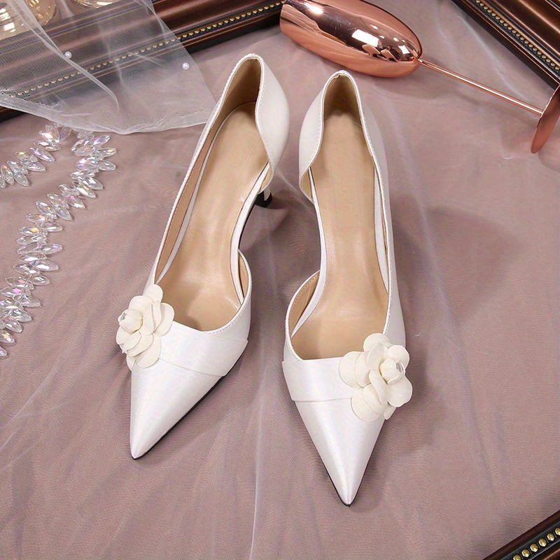 Women's Flower Pointed Toe High Heels Slip On Stiletto Wedding Pumps