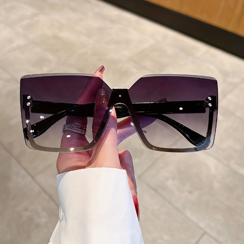 Square Rimless Sunglasses Casual Rivet Decor Gradient Glasses UV400