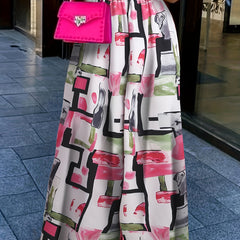 Print Elastic High Rise Wide Leg Trousers