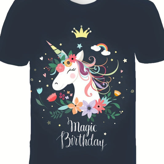 Girl's Floral Pony T-shirt 3D Print Short Sleeve Tee For Summer