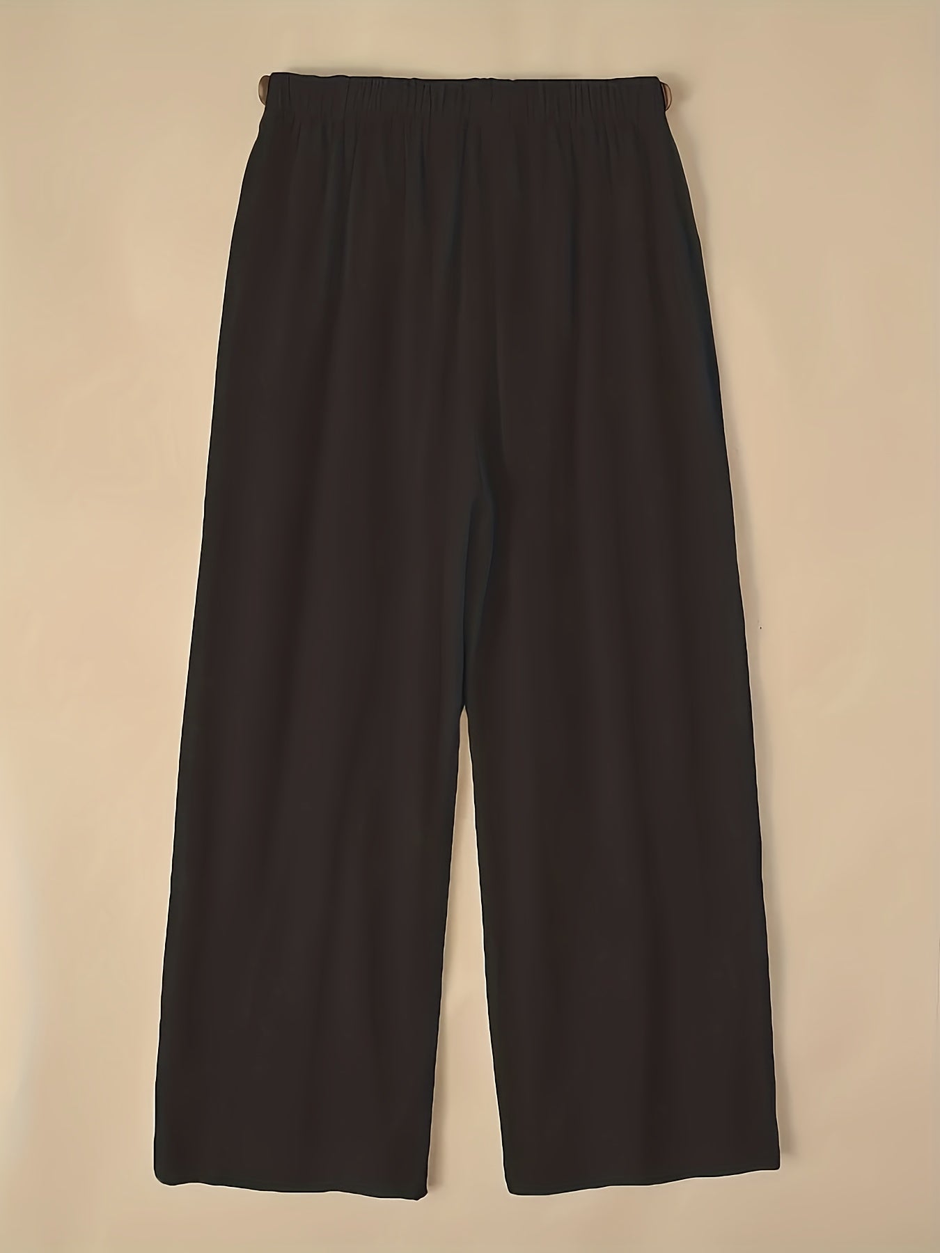 Solid Wide Leg Trousers Elastic High Rise Pants