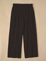 Solid Wide Leg Trousers Elastic High Rise Pants
