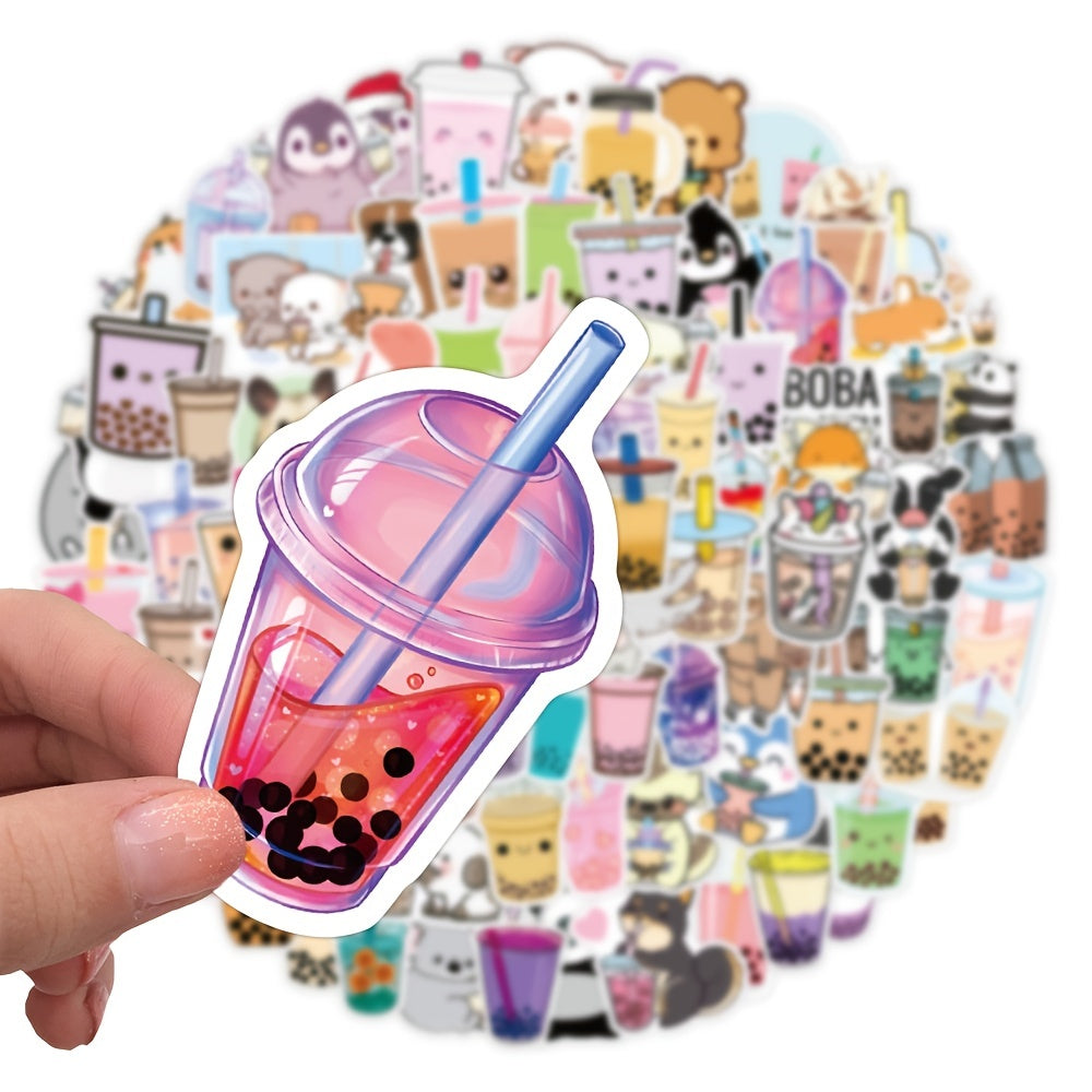 100 Pcs Pearl Milk Tea Graffiti Stickers Waterproof