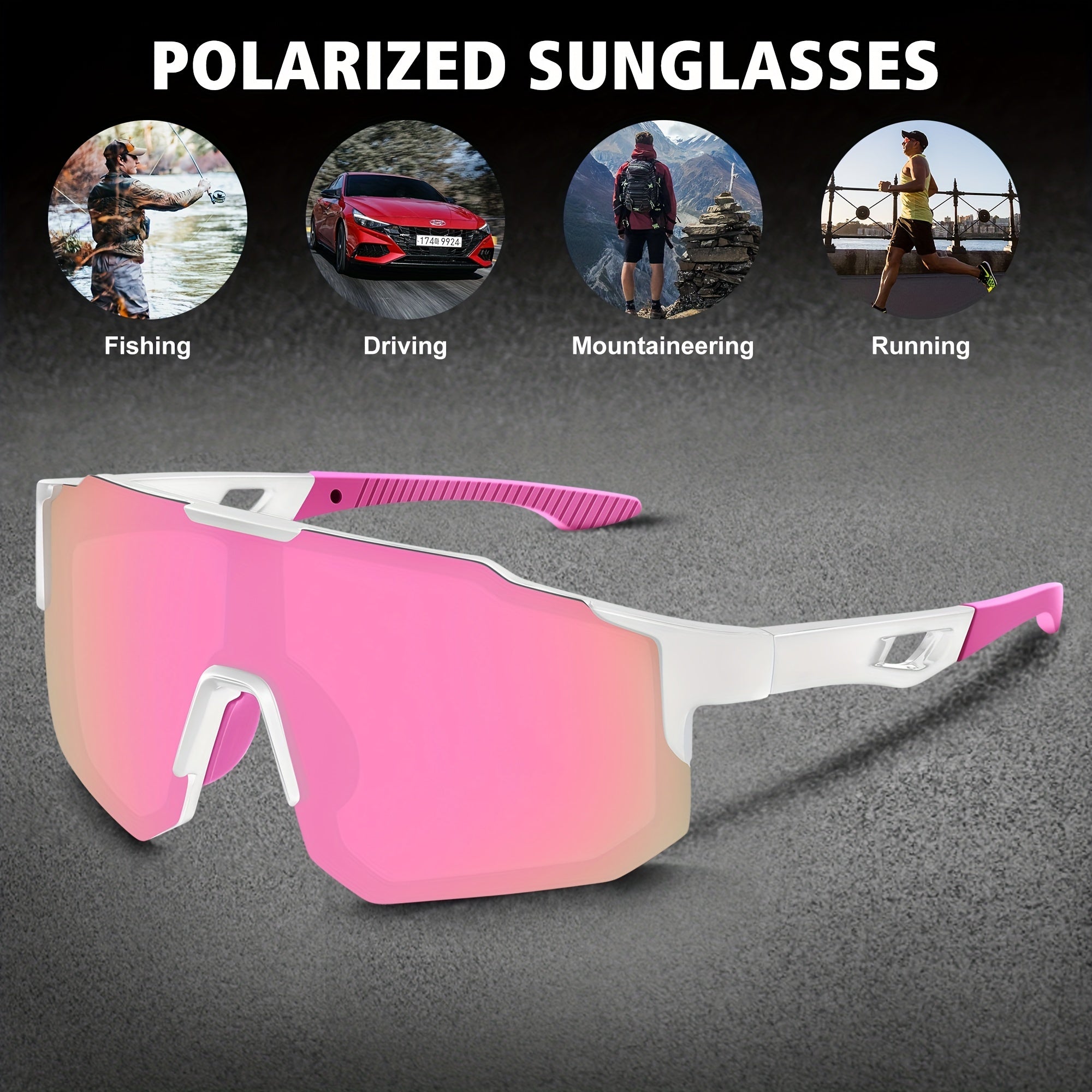 Men's Square Polarized Sunglasses Pink Lens Unisex Outdoor Sports Dazzling UV400