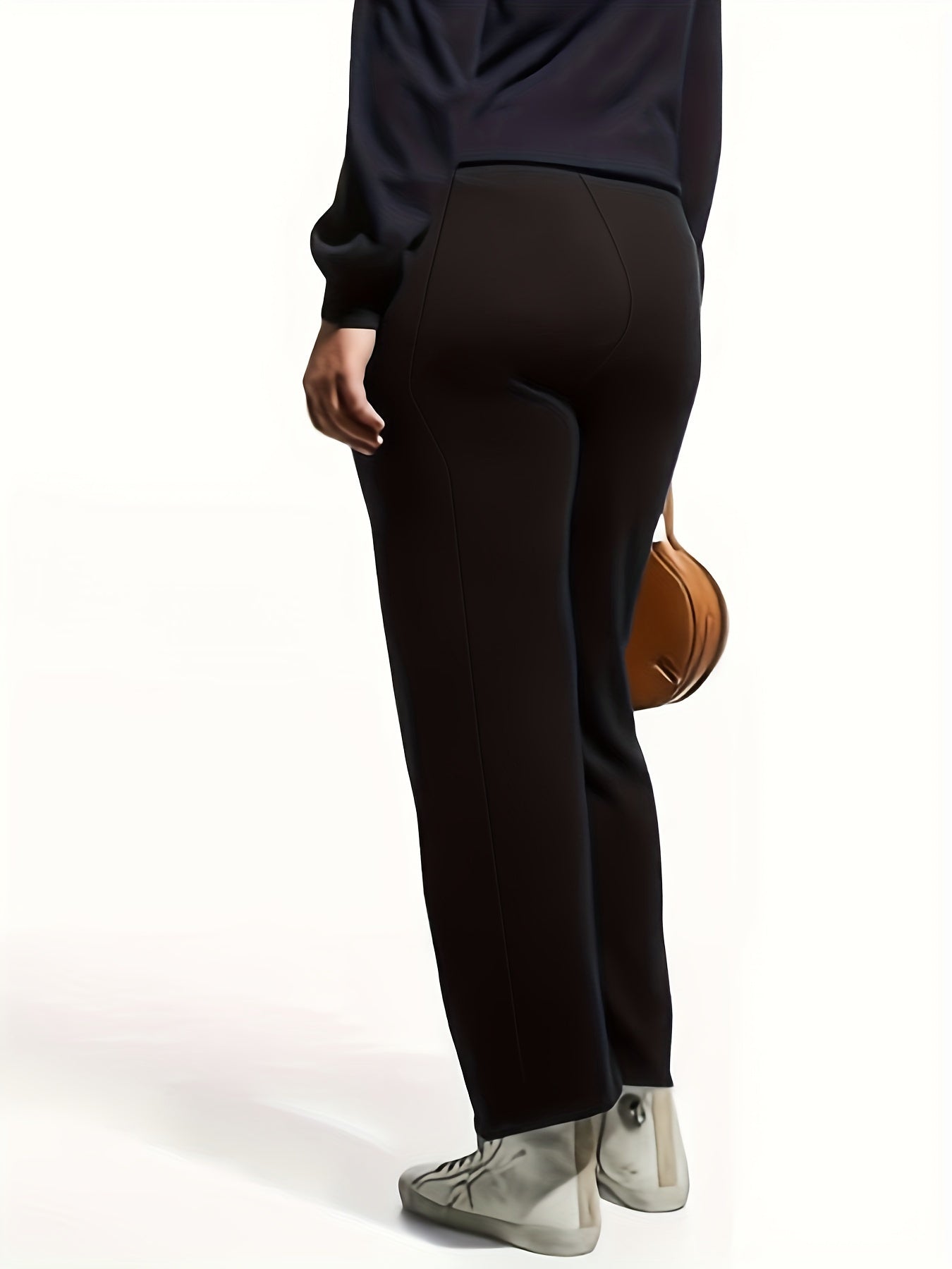  Solid High Rise Stretch Straight Leg Pants