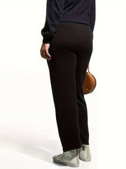  Solid High Rise Stretch Straight Leg Pants