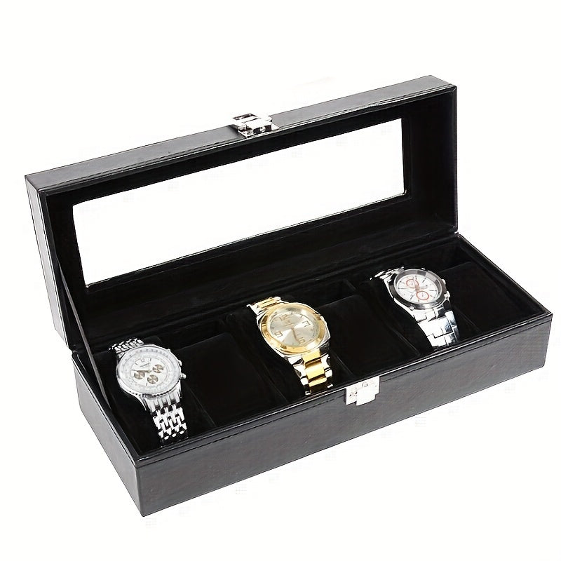6 Slot Men's Watch Box PU Leather Display Storage Father's Gift