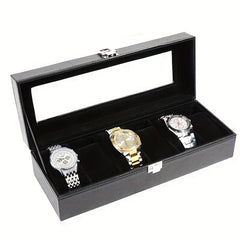 6 Slot Men's Watch Box PU Leather Display Storage Father's Gift