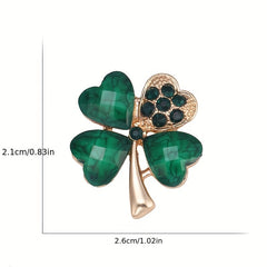 Green Clover Crystal Brooch Lapel Pins For Men