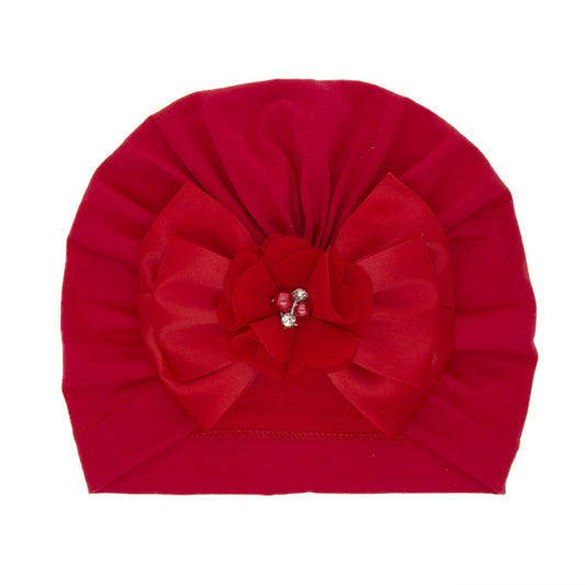Baby Girls Bow Turban Cap With Faux Pearl Decorative Accessories