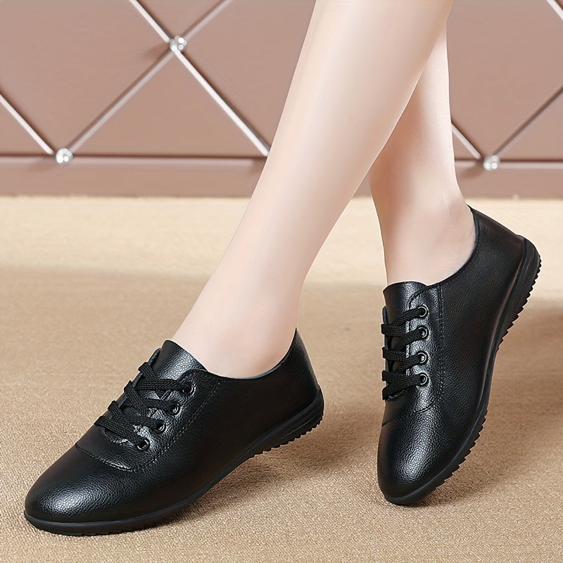 Women's Solid Flat Shoes Lightweight Low Top Lace Up Shoes
