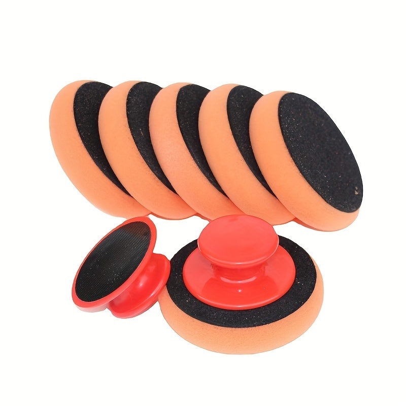 Car Beauty Waxing Sponge Set with Handle Round Polishing Brush