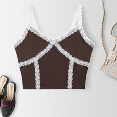 Lace Ribbed Spaghetti Strap Top V neck Cami