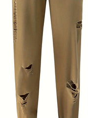  Solid Ripped Drawstring Waist Joggers With Pockets