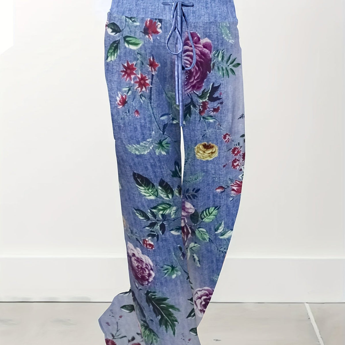 Floral Print Drawstring Wide Leg Pants