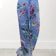 Floral Print Drawstring Wide Leg Pants