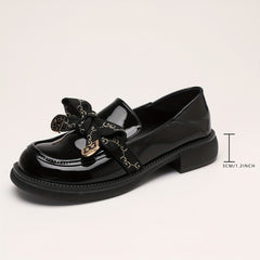 Women's Bowknot Loafers Round Toe Faux Leather Solid Shoes