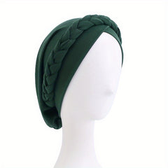 Classic Braid Cross Turban Hat Solid Head Wrap Stretchy Hijab Beanie Cap