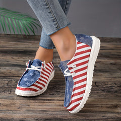 Women's Flag Pattern Canvas Shoes Low Top Flat Loafers