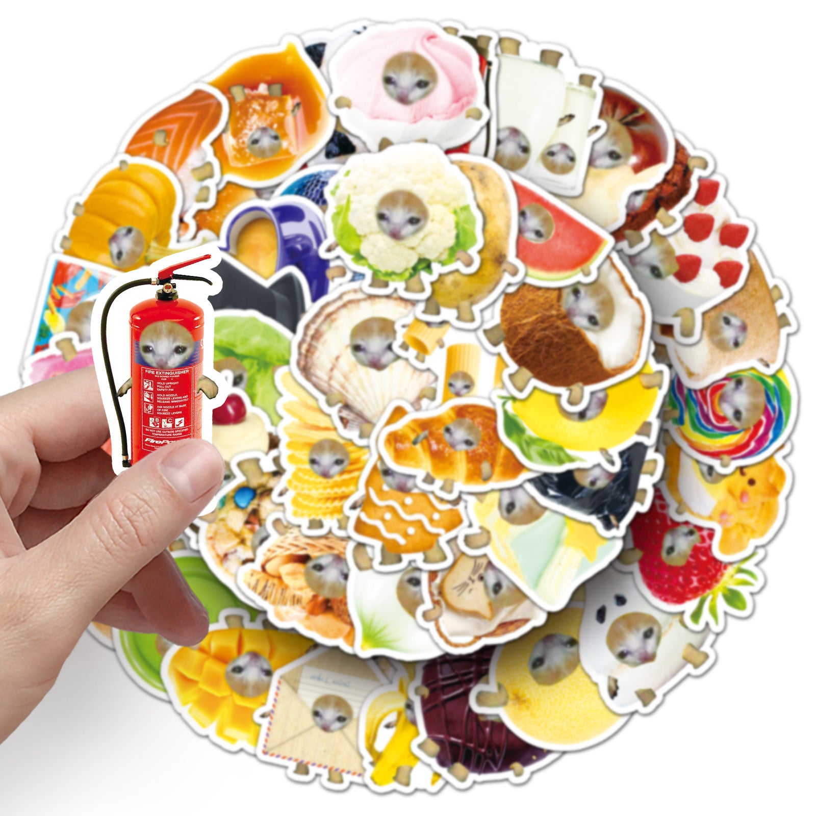 50pcs Funny Cat Head Stickers in Various Colors Self Adhesive Vinyl Decals