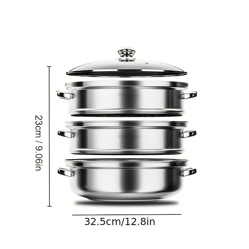 3 Tier Steamer Pot With Lid Stainless Steel Steaming Pot