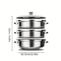 3 Tier Steamer Pot With Lid Stainless Steel Steaming Pot
