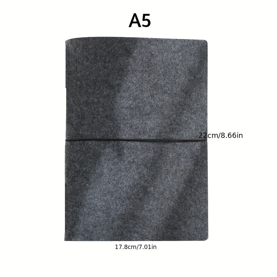Dark Grey Felt Notepad Binder Cover, Portable Account Book Travel Journal
