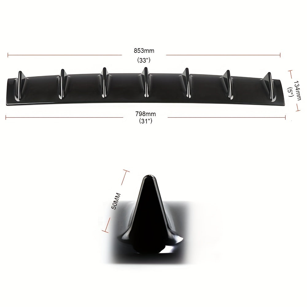 Universal Car Rear Bumper Lip 7 Fin Shark Fin ABS Diffuser Bright