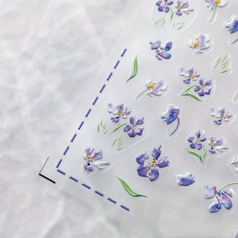 Elegant 3D Orchid Nail Art Sticker for Manicure