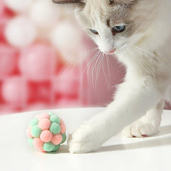 Rainbow Wool Ball Toy with Bell for Playful Cats