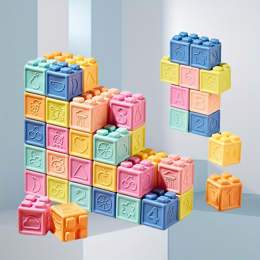 Soft Rubber Building Blocks for Infants, Colorful Stacking & Nesting Toys