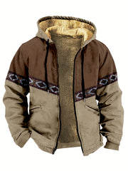 Men's Thick Retro Hooded Jacket Fleece Winter Warm Coat