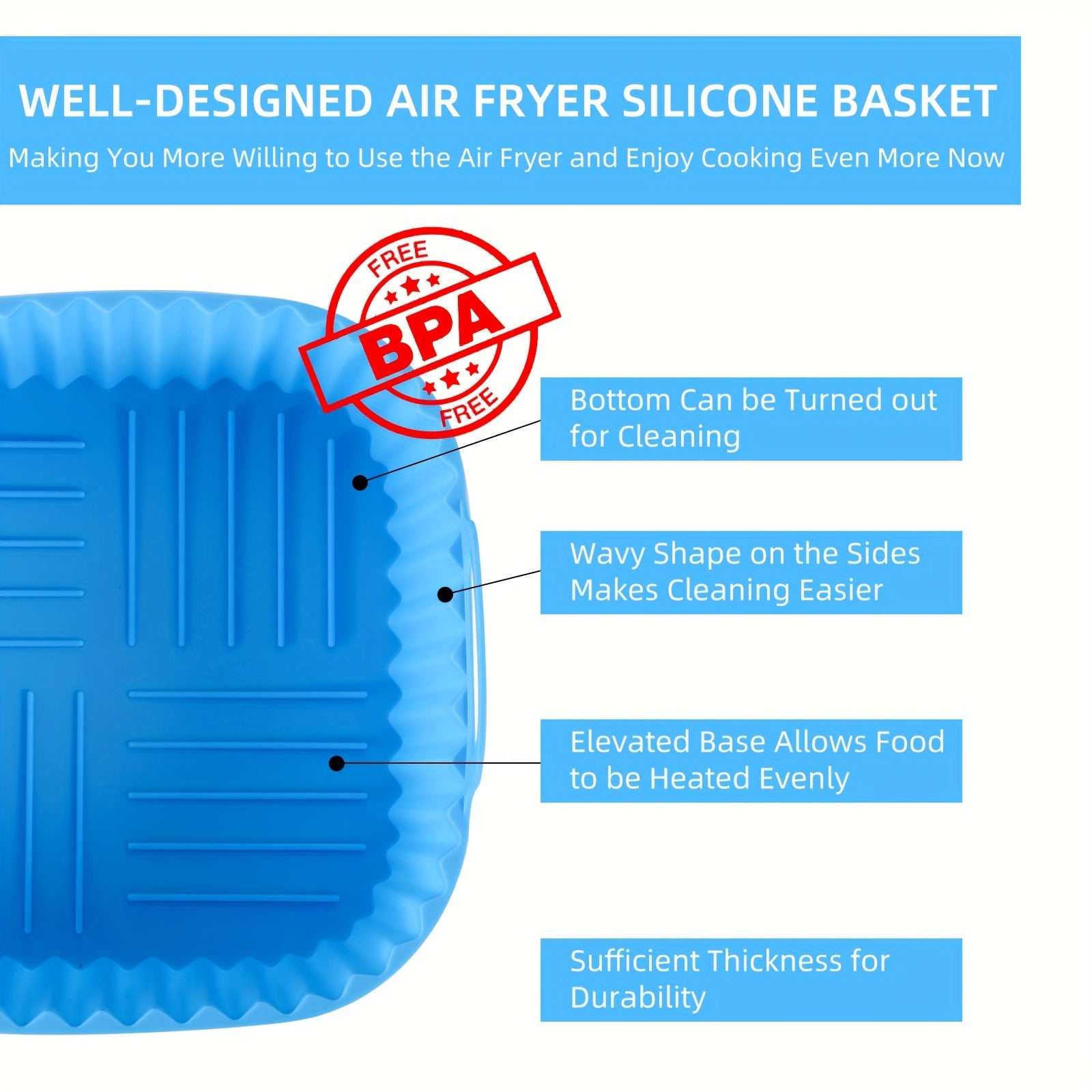5pcs Silicone Air Fryer Liner 19cm Square BPA-Free Reusable Baking Tray