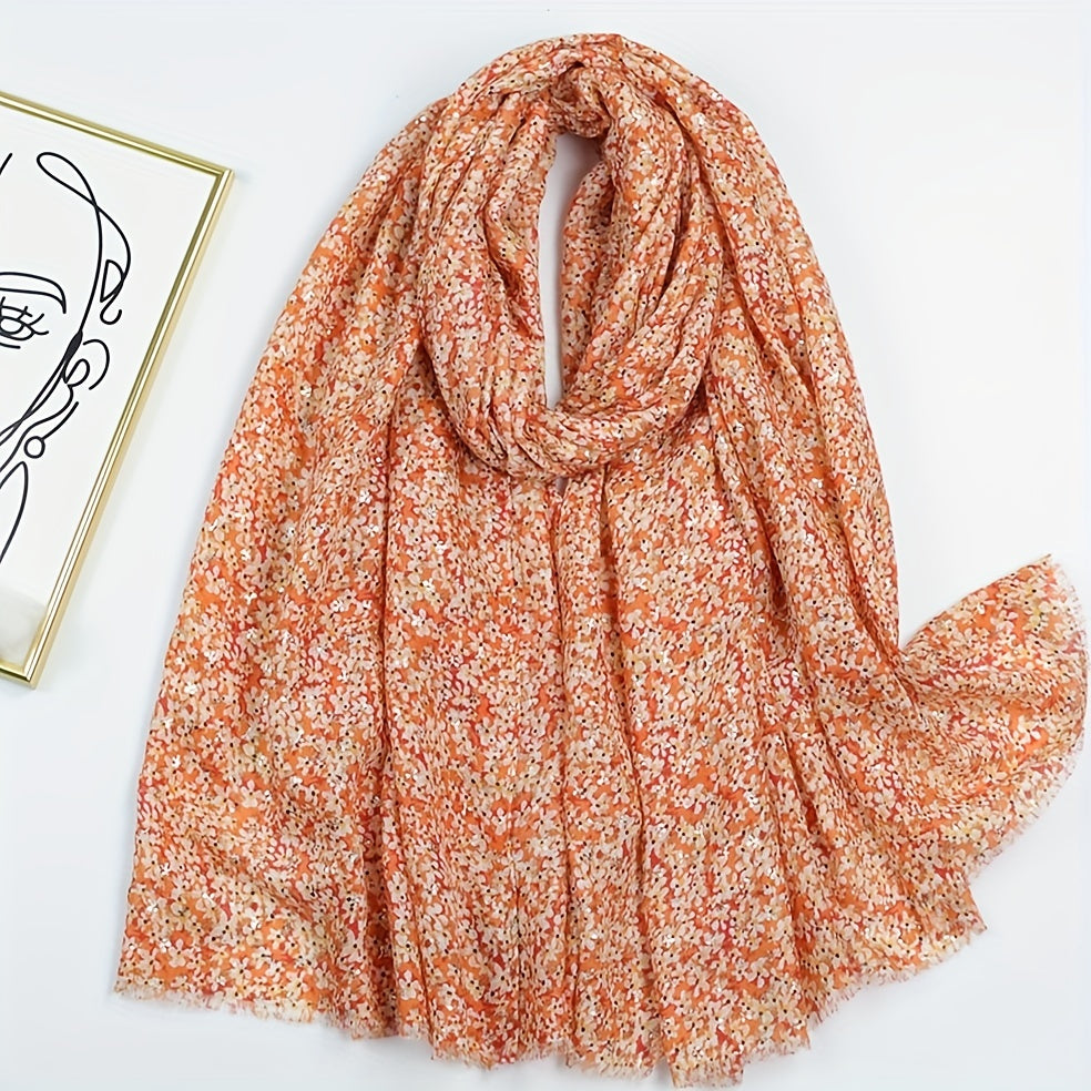 Hot Stamping Floral Scarf Boho Frayed Edge Shawl