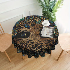 Round Polyster Table Cloth Tree Of Life Pattern Water Repellent Circle Table Cov