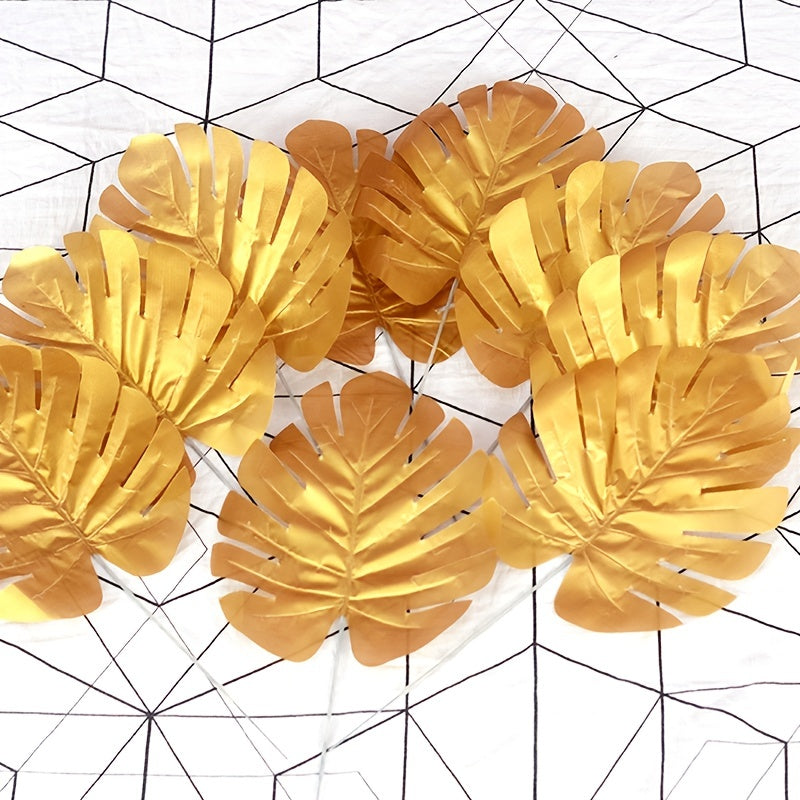 5pcs Artificial Leaf Simulation Golden Greenery Leaves for DIY Bouquets