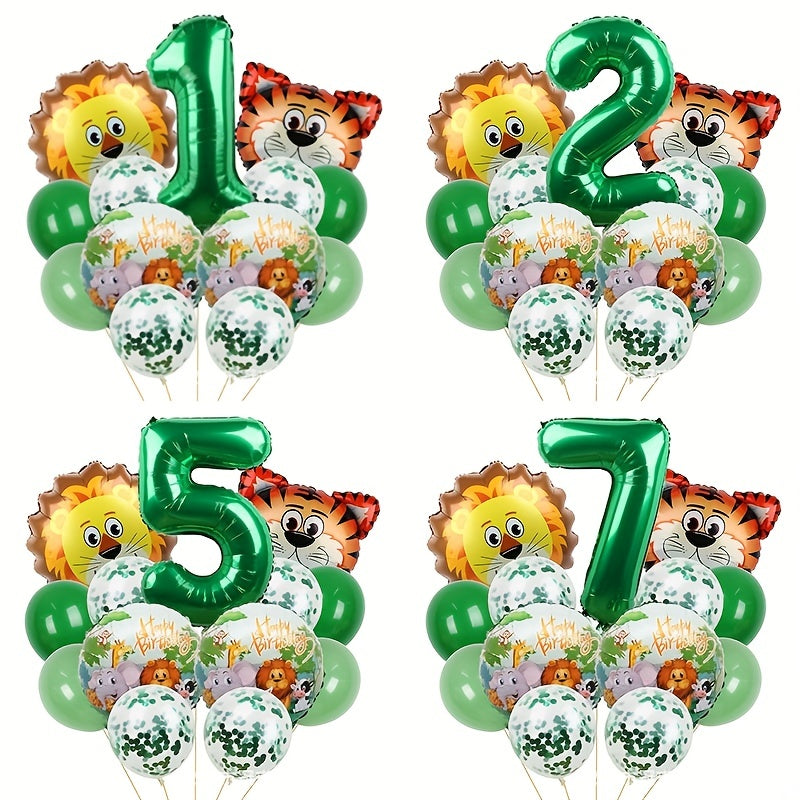 13pcs Jungle Wildlife Balloon Set for Boys' Birthday & Baby Showers