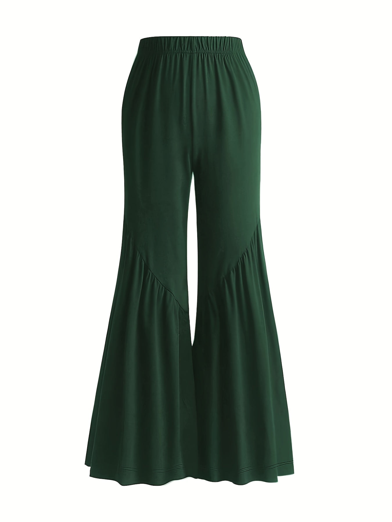  Solid Elastic High Rise Flared Leg Trousers
