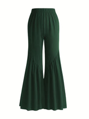  Solid Elastic High Rise Flared Leg Trousers