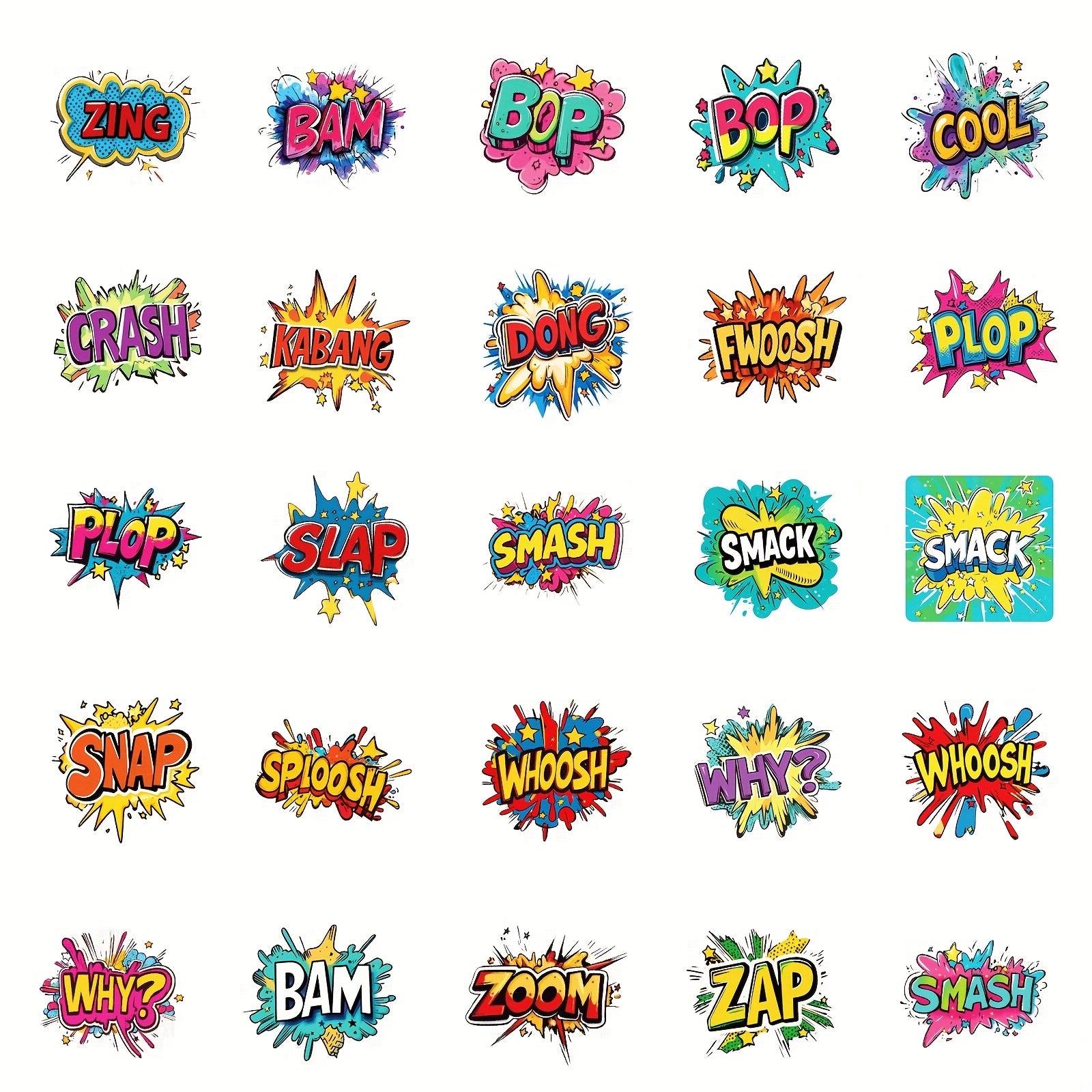 50pcs Colorful Explosion Stickers for DIY Projects Laptop Water Bottle Guitar