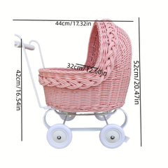 Hand Woven Rattan Toy Cart for Pets - All Seasons, Washable, Iron Frame